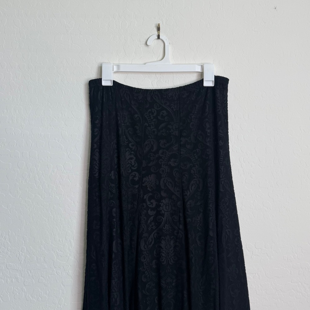 Chicos Black Damask Burnout Midi Skirt Elastic Waist Lined Sz L USA Whimsigoth - Picture 11 of 11
